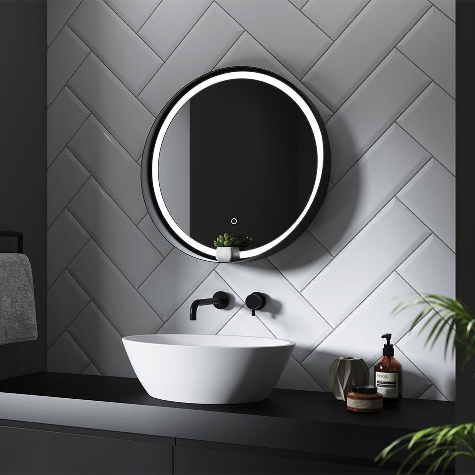 Arezzo Matt Black 600mm Round Colour Changing LED Illuminated Bathroom