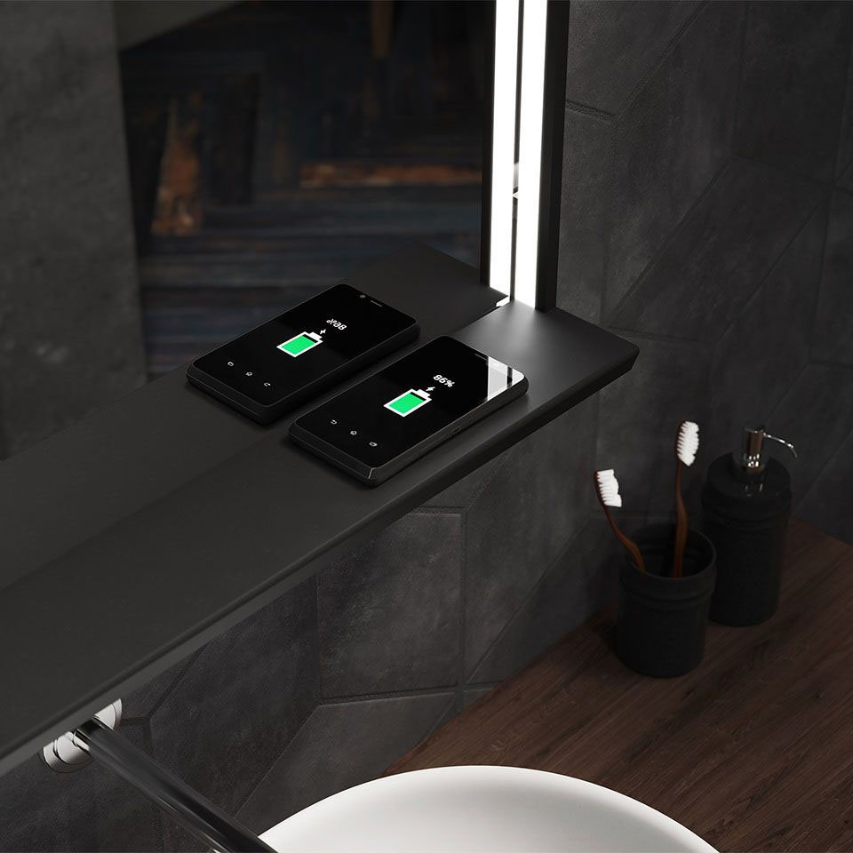 Arezzo Matt Black 800 x 600mm LED Illuminated Bathroom Mirror with QI