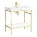 Arezzo 800 Brushed Brass Framed Washstand with Gloss White Open Shelf and Basin profile small image view 3 