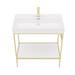 Arezzo 800 Brushed Brass Framed Washstand with Gloss White Open Shelf and Basin profile small image view 6 