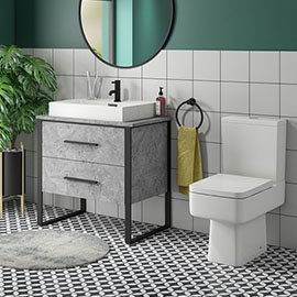 Arezzo 800 Concrete-Effect Matt Black Framed Vanity Unit + Square Toilet