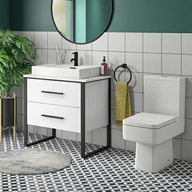 Arezzo 800 Gloss White Matt Black Framed Vanity Unit + Square Toilet