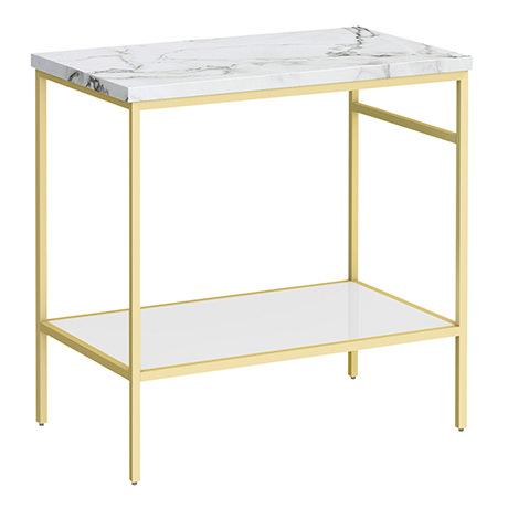 Arezzo 810 White Marble Effect Worktop with Brushed Brass Framed Washstand