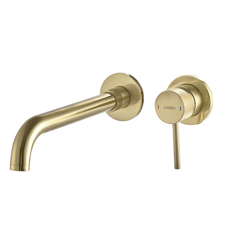 Arezzo Fluted Round Brushed Brass Wall Mounted (2TH) Basin Mixer Tap