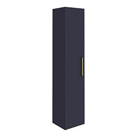 Arezzo Matt Blue Wall Hung Tall Storage Cabinet with Brushed Brass Handle