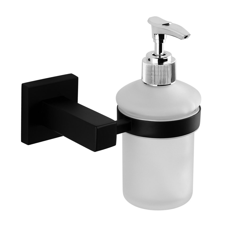 black and white soap dispenser