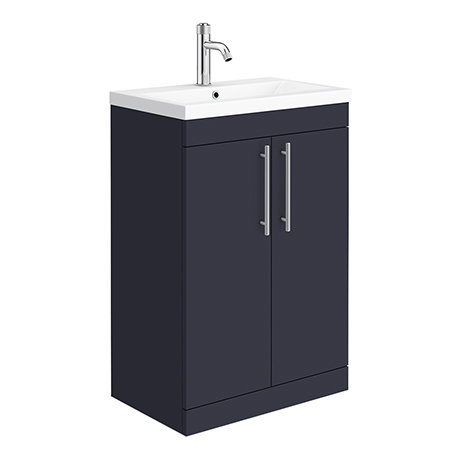 Arezzo Floor Standing Vanity Unit - Matt Blue - 600mm with Industrial Style Chrome Handles