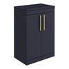 Arezzo Floor Standing Countertop Vanity Unit - Matt Blue - 600mm with Industrial Style Brushed Brass Handles profile small image view 1 