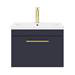 Arezzo Wall Hung Vanity Unit - Matt Blue - 600mm with Industrial Style Brushed Brass Handle profile small image view 5 