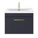 Arezzo 600 Matt Blue Wall Hung 1-Drawer Vanity Unit with Brushed Brass Handle profile small image view 4 
