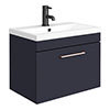 Arezzo 600 Matt Blue Wall Hung 1-Drawer Vanity Unit with Rose Gold Handle profile small image view 1 