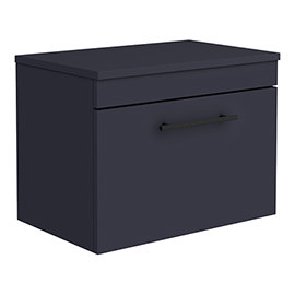Arezzo Wall Hung Countertop Vanity Unit - Matt Blue - 600mm with Industrial Style Black Handle