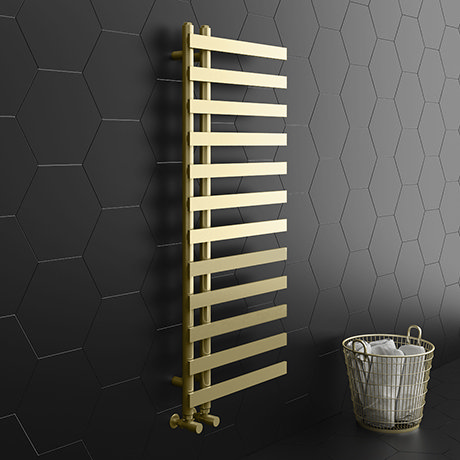 Arezzo Brushed Brass 1200 x 500mm 12 Bars Designer Heated Towel Rail