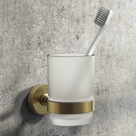 Arezzo Frosted Glass Tumbler + Brushed Brass Holder