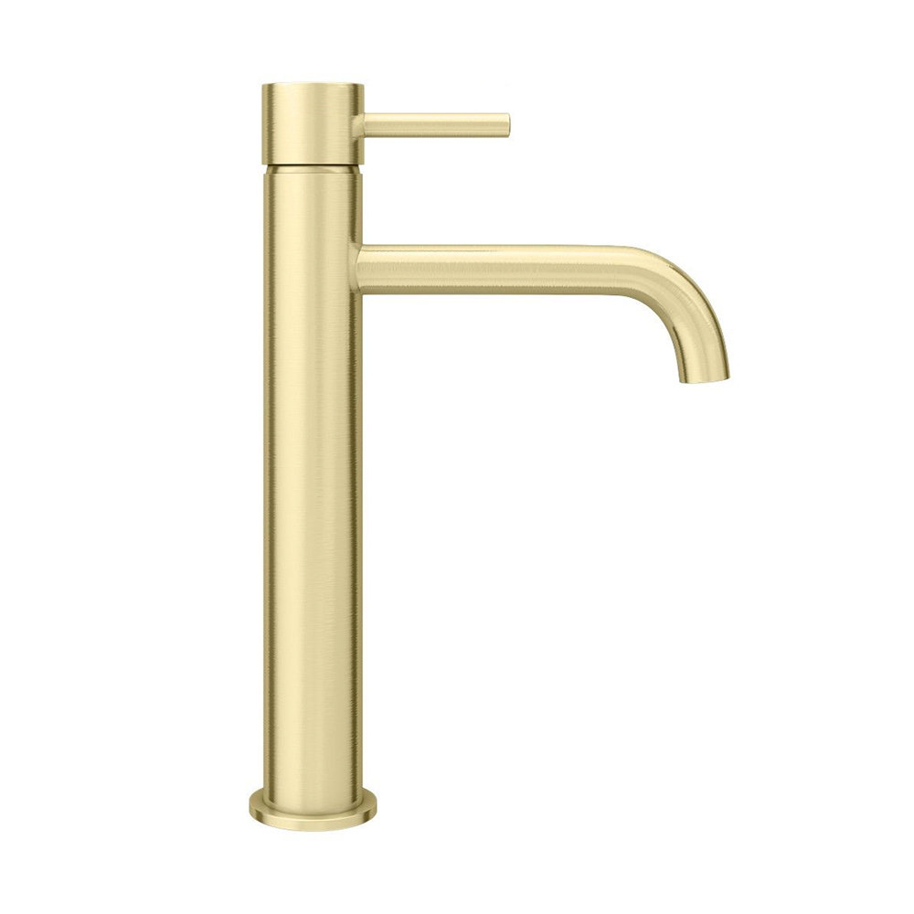 Arezzo Round Brushed Brass High Rise Mono Basin Mixer Tap Victorian