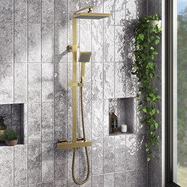 Arezzo Square Thermostatic Shower - Brushed Brass
