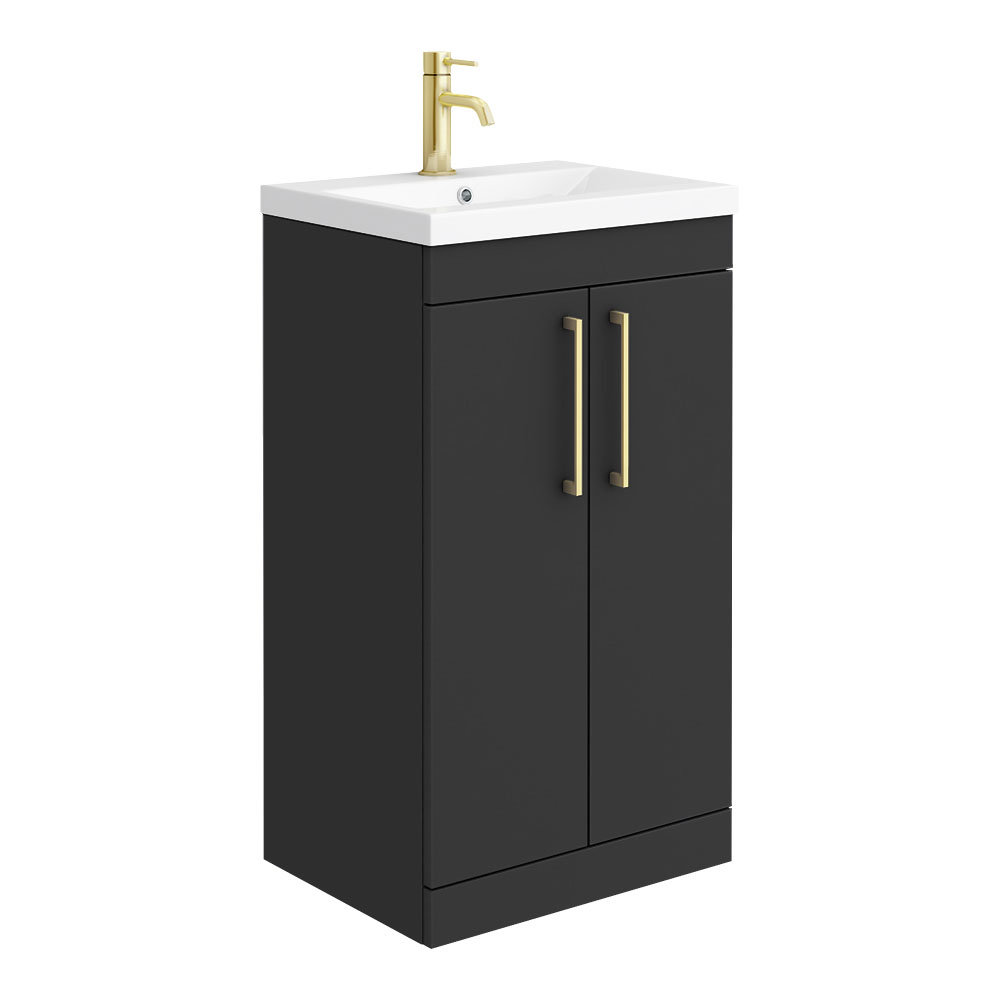 Arezzo 500 Matt Black Floor Standing Vanity Unit with Brushed Brass ...