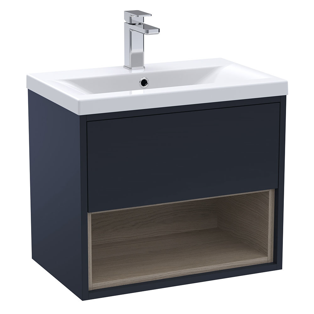 Arezzo Senza 600mm Matt Blue / Vicenza Oak Wall Hung Vanity Unit with