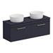 Arezzo Matt Blue Wall Hung Double Countertop Vanity Unit incl. 2 Basins (1200mm w. Brushed Brass Handles) profile small image view 5 