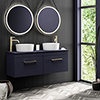 Arezzo Matt Blue Wall Hung Double Countertop Vanity Unit incl. 2 Basins (1200mm w. Brushed Brass Handles) profile small image view 1 