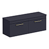 Arezzo Matt Blue Wall Hung Double Countertop Vanity Unit (1200mm w. Brushed Brass Handles) profile small image view 1 