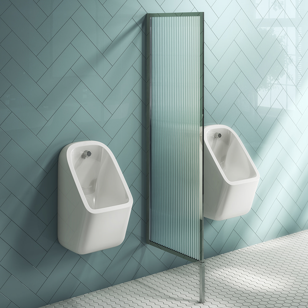 Arezzo Fluted Glass Chrome Framed Urinal Partition Victorian Plumbing UK