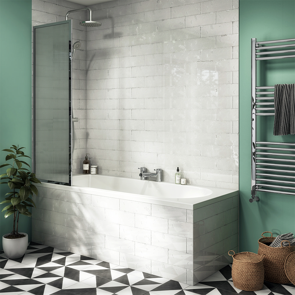 Arezzo Fluted Glass Chrome Framed Fixed Bath Screen (500 x 1400mm) Victorian Plumbing UK