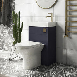 Arezzo Matt Blue Combined 2-In-1 Wash Basin &amp; Toilet (500mm Wide x 300mm) incl. Brushed Brass Flush