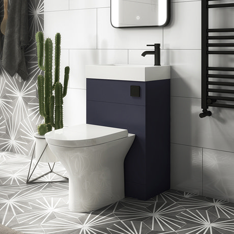 Arezzo Matt Blue 2-In-1 Wash Basin & Toilet (500mm Wide x 300mm) incl. Black Flush