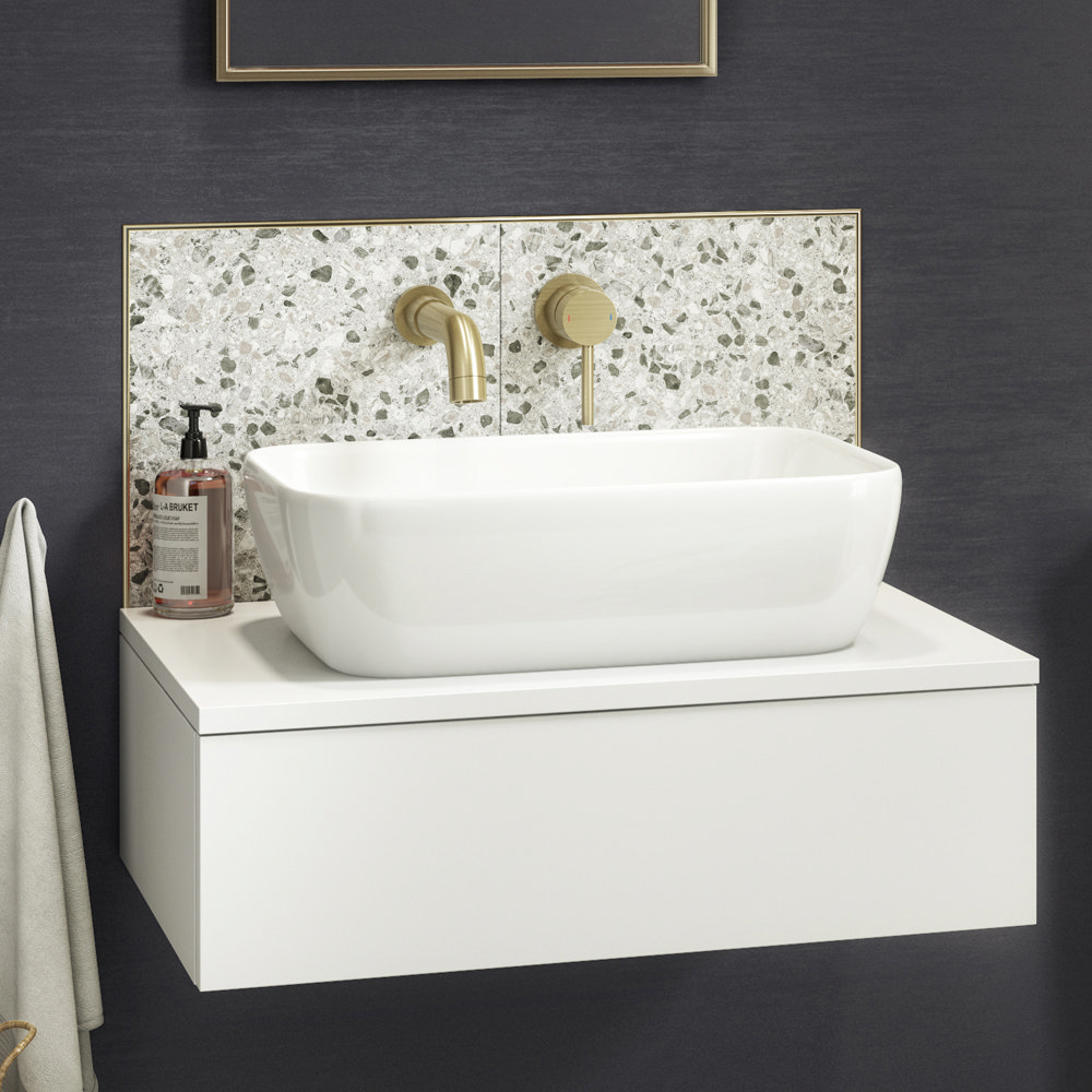 VeeBath Sphinx 600mm Minimalist High Gloss White Sink Vanity Cabinet Unit & Egham Designer Mono Chrome Basin Mixer Tap