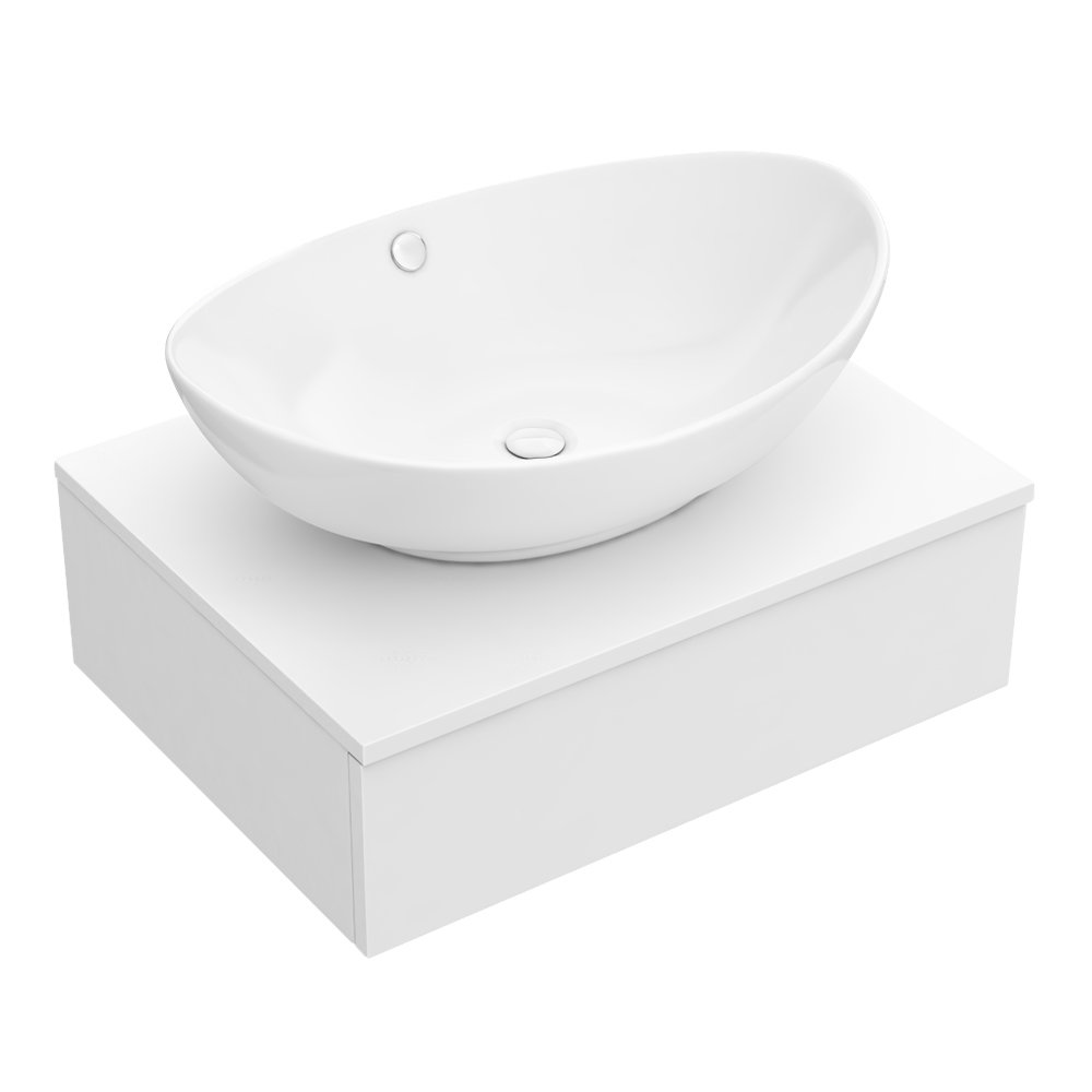 Arezzo Floating Basin Shelf with Drawer Matt White 600mm inc. Oval
