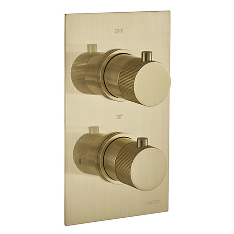 Arezzo Fluted Round Modern Twin Concealed Shower Valve - Brushed Brass