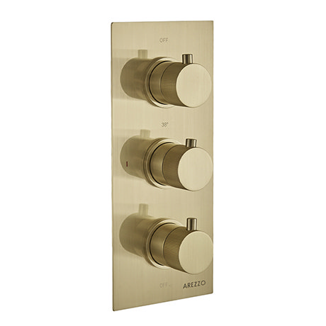 Arezzo Fluted Round Modern Triple Concealed Shower Valve - Brushed Brass