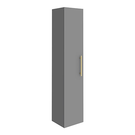 Arezzo Wall Hung Tall Storage Cabinet - Matt Grey - with Industrial Style Brushed Brass Handle