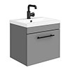 Arezzo Wall Hung Vanity Unit - Matt Grey - 500mm with Industrial Style Black Handle profile small image view 1 