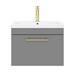 Arezzo Wall Hung Vanity Unit - Matt Grey - 600mm with Industrial Style Brushed Brass Handle profile small image view 5 