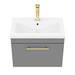Arezzo Wall Hung Vanity Unit - Matt Grey - 600mm with Industrial Style Brushed Brass Handle profile small image view 6 