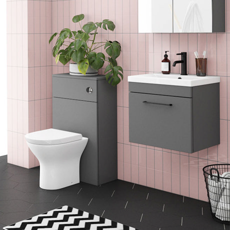 Arezzo Grey Wall Hung Sink Vanity Unit, Wall Hung Vanity Unit And Toilet