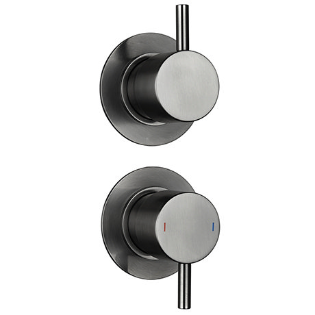 Arezzo Brushed Gunmetal Grey Concealed Individual Stop Tap + Thermostatic Control Shower Valve