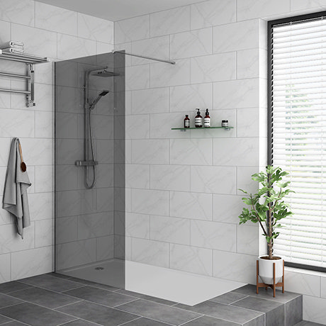 Arezzo 1700 x 700 Bath Replacement Wet Room (1000mm Grey Tinted Screen w. Tray)