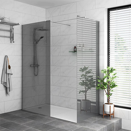 Arezzo 1600 x 800 Grey Tinted Glass Wet Room (Inc. Screen, Side Panel + Tray)
