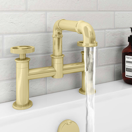 Arezzo Brushed Brass Industrial Style Bath Filler