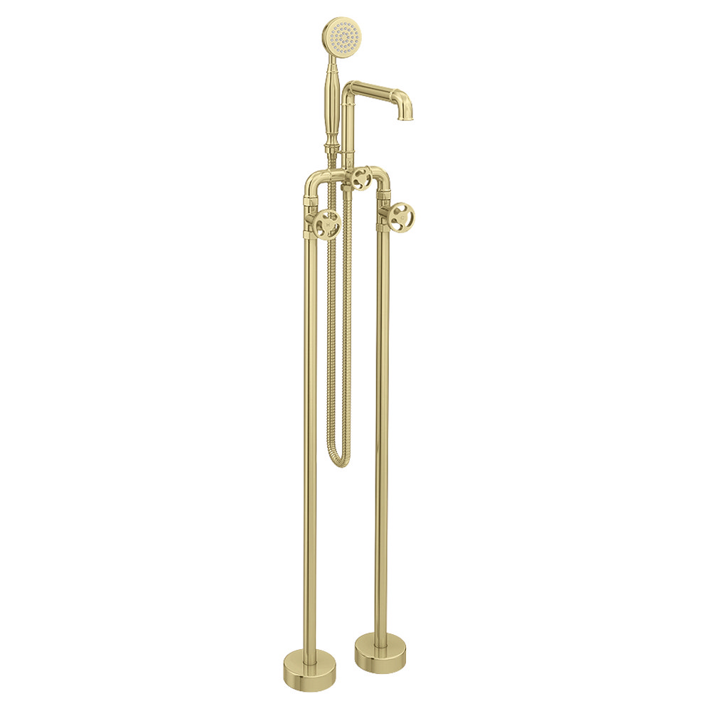 Arezzo Brushed Brass Industrial Style Freestanding Bath Shower Mixer