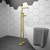 Arezzo Brushed Brass Industrial Style Freestanding Bath Shower Mixer Tap Small Image