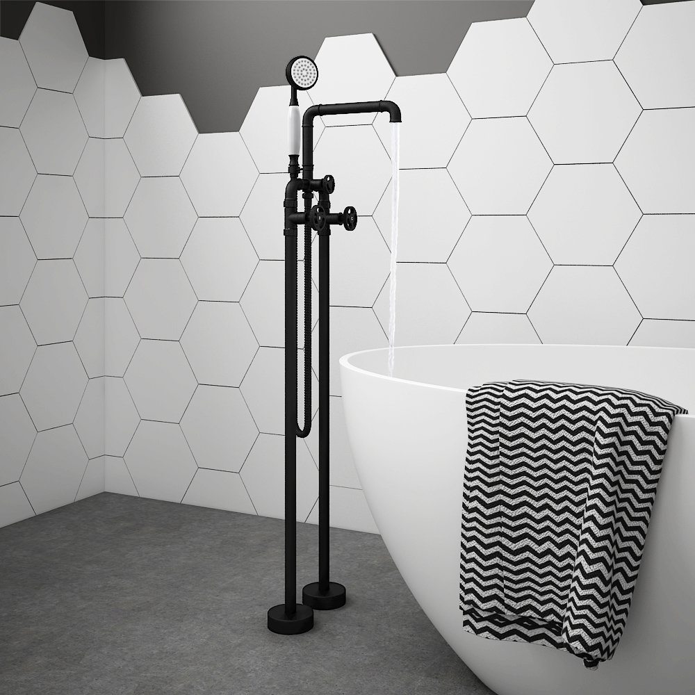 Arezzo Matt Black Industrial Style Freestanding Bath Shower Mixer Tap