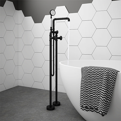 Arezzo Matt Black Industrial Style Freestanding Bath Shower Mixer Tap