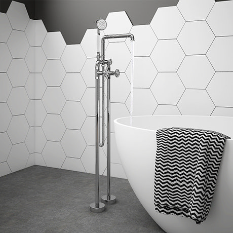 Arezzo Chrome Industrial Style Freestanding Bath Shower Mixer Tap