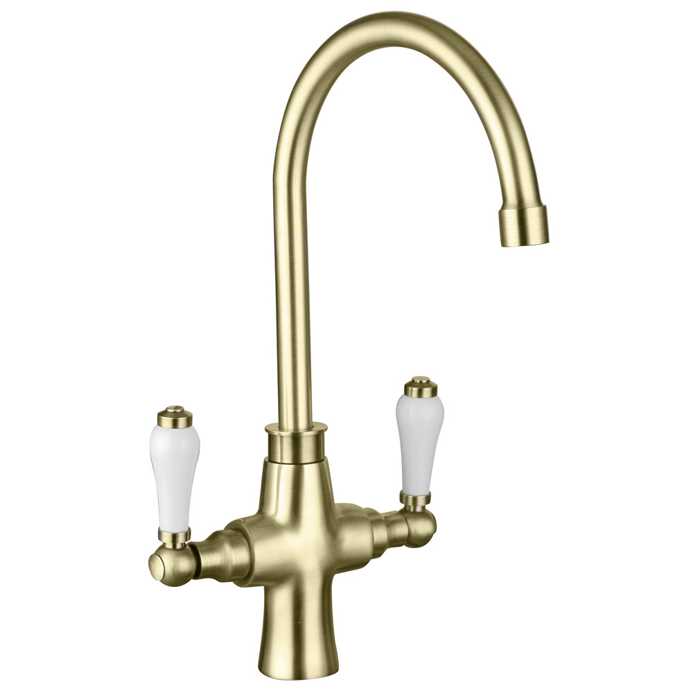 Arezzo DualLever Traditional Kitchen Tap Brushed Brass Victorian