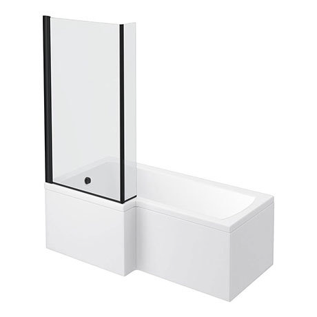 Arezzo Shower Bath - 1700mm L Shaped with Matt Black Screen + Panel