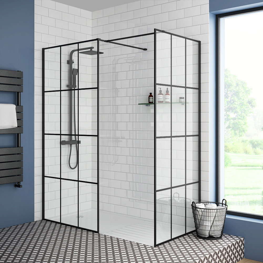 black grid shower panel
